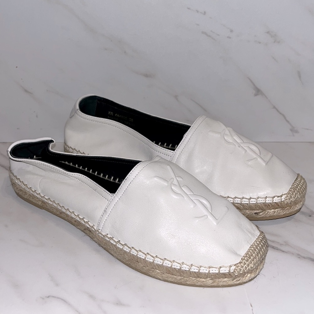 NEW SAINT LAURENT Logo-embossed leather espadrilles sz 38